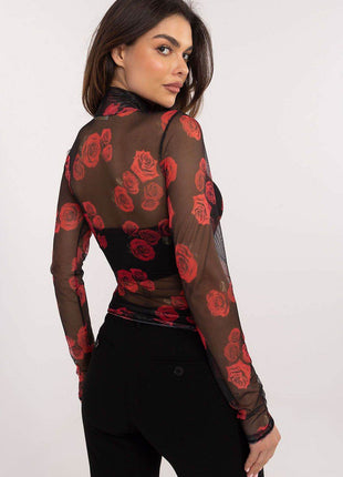 Sheer Animal Print Mesh Blouse with Turtleneck - MimiStylez