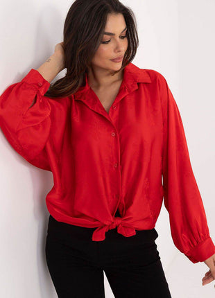 Embroidered Floral Button-Up Shirt with Adjustable Waist – Classic Collar & Romantic Puff Sleeves - MimiStylez