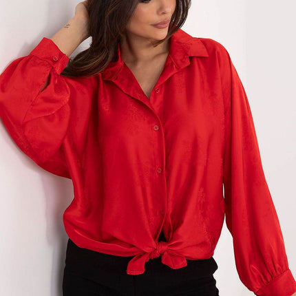 Embroidered Floral Button-Up Shirt with Adjustable Waist – Classic Collar & Romantic Puff Sleeves - MimiStylez