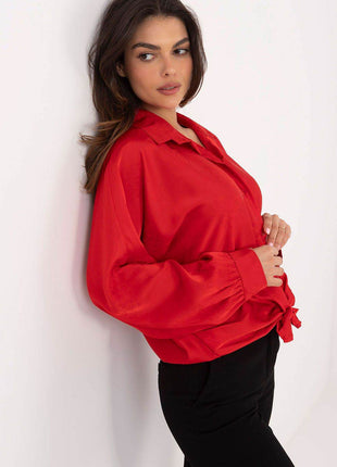 Embroidered Floral Button-Up Shirt with Adjustable Waist – Classic Collar & Romantic Puff Sleeves - MimiStylez