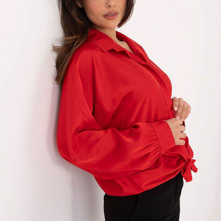 Embroidered Floral Button-Up Shirt with Adjustable Waist – Classic Collar & Romantic Puff Sleeves - MimiStylez