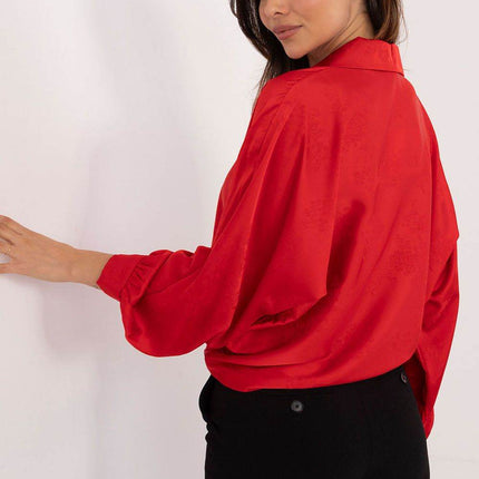 Embroidered Floral Button-Up Shirt with Adjustable Waist – Classic Collar & Romantic Puff Sleeves - MimiStylez