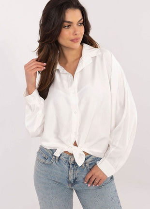 Embroidered Floral Button-Up Shirt with Adjustable Waist – Classic Collar & Romantic Puff Sleeves - MimiStylez