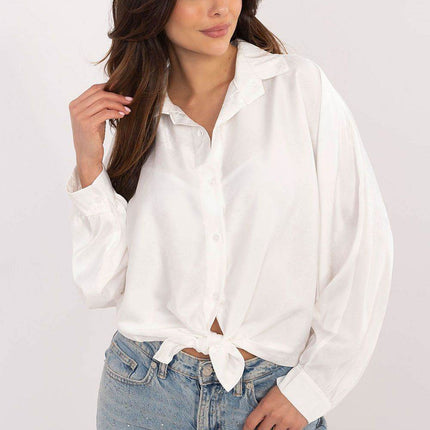 Embroidered Floral Button-Up Shirt with Adjustable Waist – Classic Collar & Romantic Puff Sleeves - MimiStylez