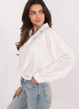 Embroidered Floral Button-Up Shirt with Adjustable Waist – Classic Collar & Romantic Puff Sleeves - MimiStylez