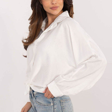 Embroidered Floral Button-Up Shirt with Adjustable Waist – Classic Collar & Romantic Puff Sleeves - MimiStylez