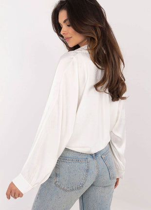 Embroidered Floral Button-Up Shirt with Adjustable Waist – Classic Collar & Romantic Puff Sleeves - MimiStylez