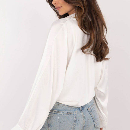 Embroidered Floral Button-Up Shirt with Adjustable Waist – Classic Collar & Romantic Puff Sleeves - MimiStylez