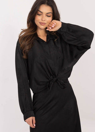 Embroidered Floral Button-Up Shirt with Adjustable Waist – Classic Collar & Romantic Puff Sleeves - MimiStylez