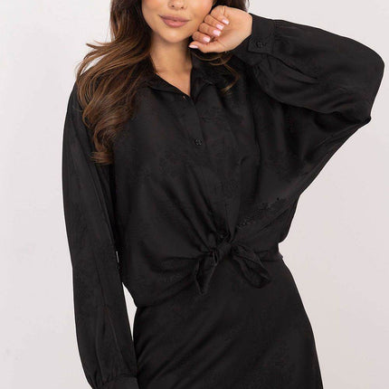 Embroidered Floral Button-Up Shirt with Adjustable Waist – Classic Collar & Romantic Puff Sleeves - MimiStylez