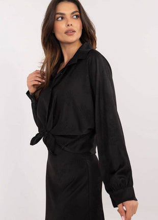 Embroidered Floral Button-Up Shirt with Adjustable Waist – Classic Collar & Romantic Puff Sleeves - MimiStylez