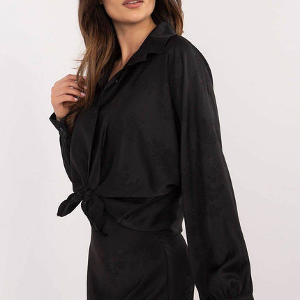 Embroidered Floral Button-Up Shirt with Adjustable Waist – Classic Collar & Romantic Puff Sleeves - MimiStylez