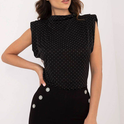 Elegant Sleeveless Blouse with Shoulder Pads and Decorative Studs - MimiStylez