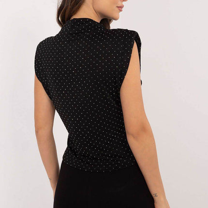 Elegant Sleeveless Blouse with Shoulder Pads and Decorative Studs - MimiStylez