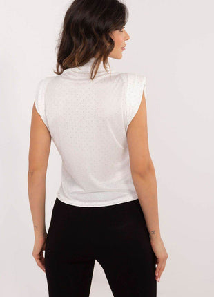 Elegant Sleeveless Blouse with Shoulder Pads and Decorative Studs - MimiStylez