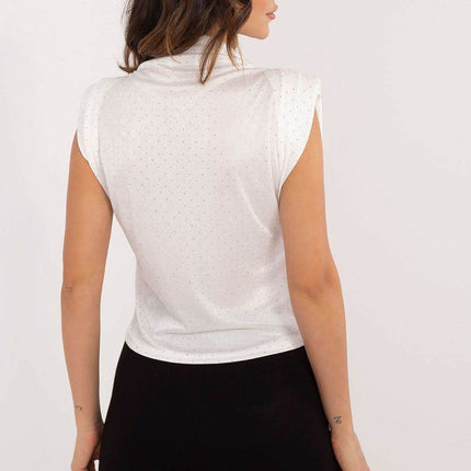 Elegant Sleeveless Blouse with Shoulder Pads and Decorative Studs - MimiStylez