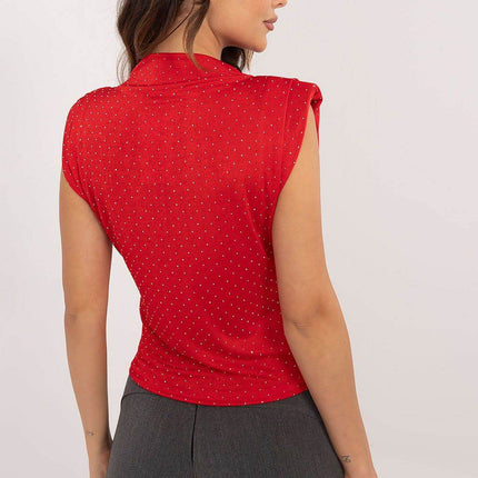Elegant Sleeveless Blouse with Shoulder Pads and Decorative Studs - MimiStylez