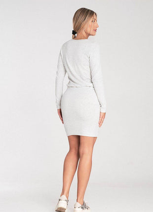 Long Sleeve Dress with Drawstring Waist & Half-Round Neckline - MimiStylez