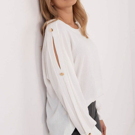 Classic Elegant Blouse with Boat Neck & Decorative Buttoned Sleeves - MimiStylez