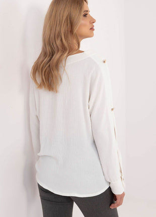 Classic Elegant Blouse with Boat Neck & Decorative Buttoned Sleeves - MimiStylez