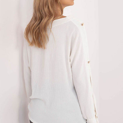 Classic Elegant Blouse with Boat Neck & Decorative Buttoned Sleeves - MimiStylez