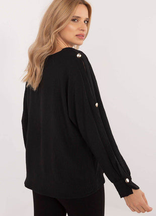 Classic Elegant Blouse with Boat Neck & Decorative Buttoned Sleeves - MimiStylez