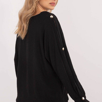 Classic Elegant Blouse with Boat Neck & Decorative Buttoned Sleeves - MimiStylez
