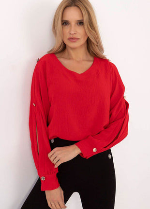 Classic Elegant Blouse with Boat Neck & Decorative Buttoned Sleeves - MimiStylez