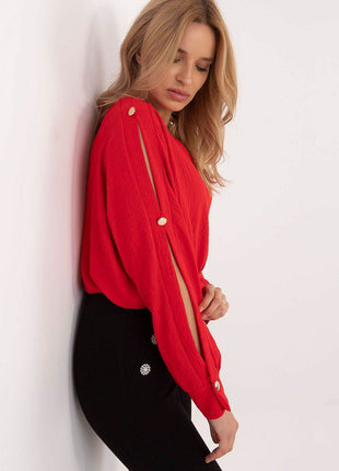 Classic Elegant Blouse with Boat Neck & Decorative Buttoned Sleeves - MimiStylez