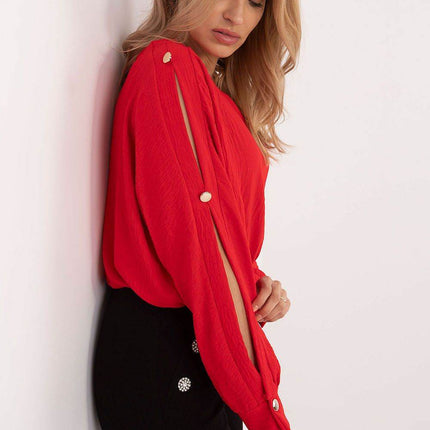 Classic Elegant Blouse with Boat Neck & Decorative Buttoned Sleeves - MimiStylez