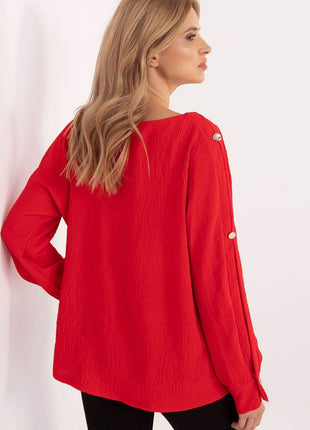 Classic Elegant Blouse with Boat Neck & Decorative Buttoned Sleeves - MimiStylez