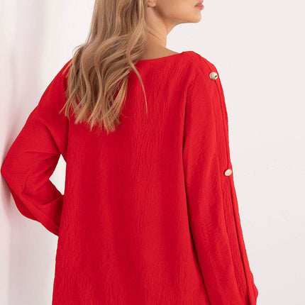 Classic Elegant Blouse with Boat Neck & Decorative Buttoned Sleeves - MimiStylez
