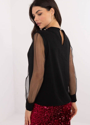 Elegant Mesh Sleeve Blouse with Puffy Pleated Shoulders — Feminine, Lightweight & Comfortable for Work and Formal Occasions - MimiStylez