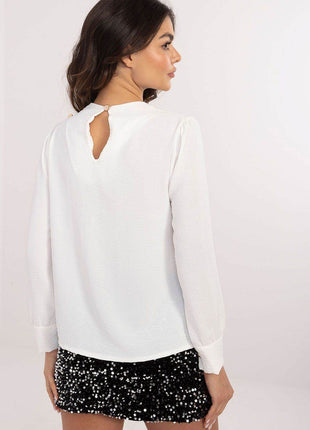 Elegant Puff Sleeve Blouse with Decorative Creases — Feminine, Figure-Flattering Work & Formal Top - MimiStylez