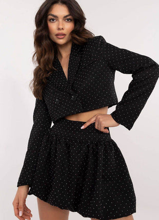 Elegant Rhinestone Mini Skirt with Subtle Ruffles - MimiStylez