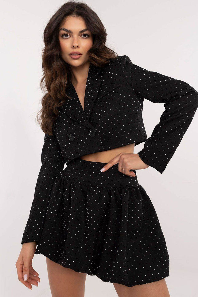 Elegant Rhinestone Mini Skirt with Subtle Ruffles - MimiStylez