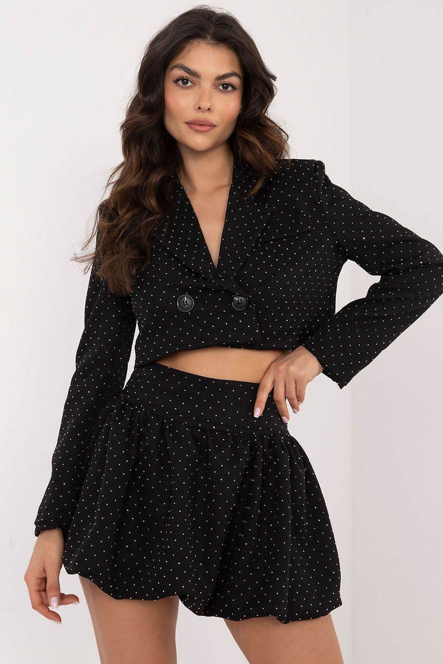 Elegant Rhinestone Mini Skirt with Subtle Ruffles - MimiStylez
