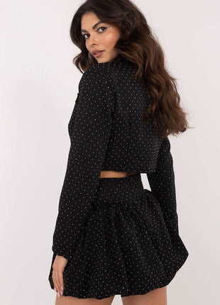 Elegant Rhinestone Mini Skirt with Subtle Ruffles - MimiStylez