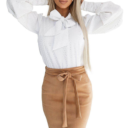 Suede Skirt with Waist Tie, Pockets & Back Zipper - MimiStylez