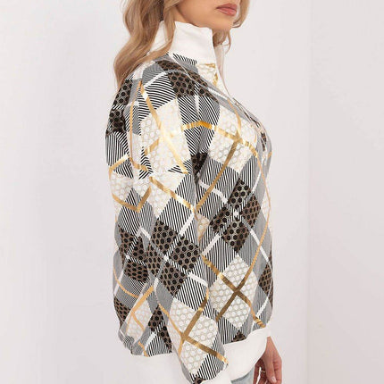 Women's Checked Casual Sweatshirt with Zippered Collar - MimiStylez