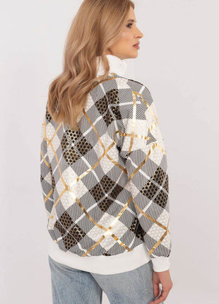 Women's Checked Casual Sweatshirt with Zippered Collar - MimiStylez