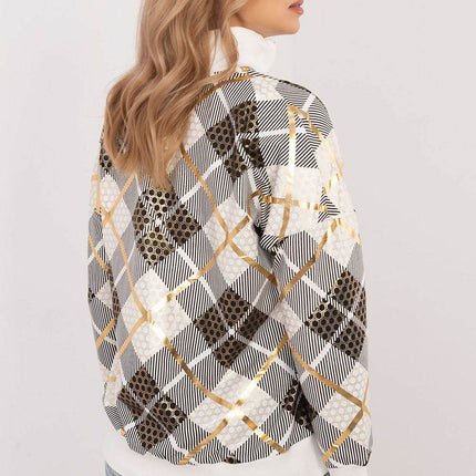 Women's Checked Casual Sweatshirt with Zippered Collar - MimiStylez