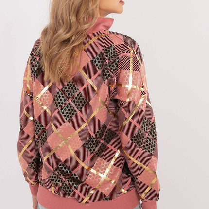 Women's Checked Casual Sweatshirt with Zippered Collar - MimiStylez