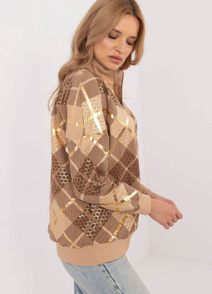 Women's Checked Casual Sweatshirt with Zippered Collar - MimiStylez