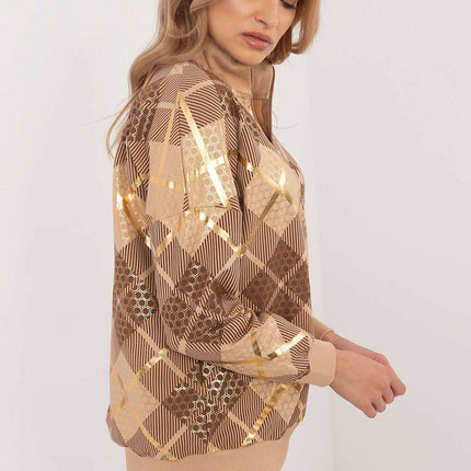 Women's Checked Casual Sweatshirt with Zippered Collar - MimiStylez