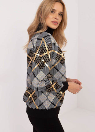 Women's Checked Casual Sweatshirt with Zippered Collar - MimiStylez