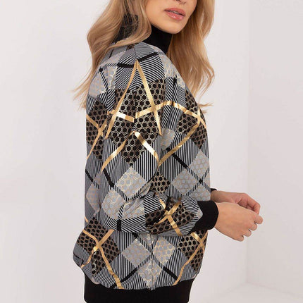 Women's Checked Casual Sweatshirt with Zippered Collar - MimiStylez