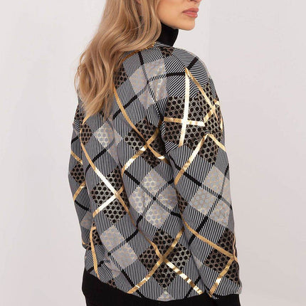 Women's Checked Casual Sweatshirt with Zippered Collar - MimiStylez