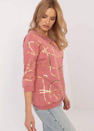 3/4 Sleeve Cotton Blouse – Printed Design with Subtle Sparkle - MimiStylez