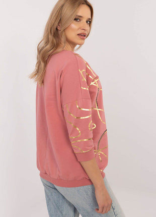 3/4 Sleeve Cotton Blouse – Printed Design with Subtle Sparkle - MimiStylez